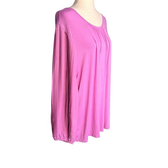 Talbots Top Womens Plus Size 3X Pleated Long Puff Sleeves Fuchsia Blouse Soft - Picture 4 of 7